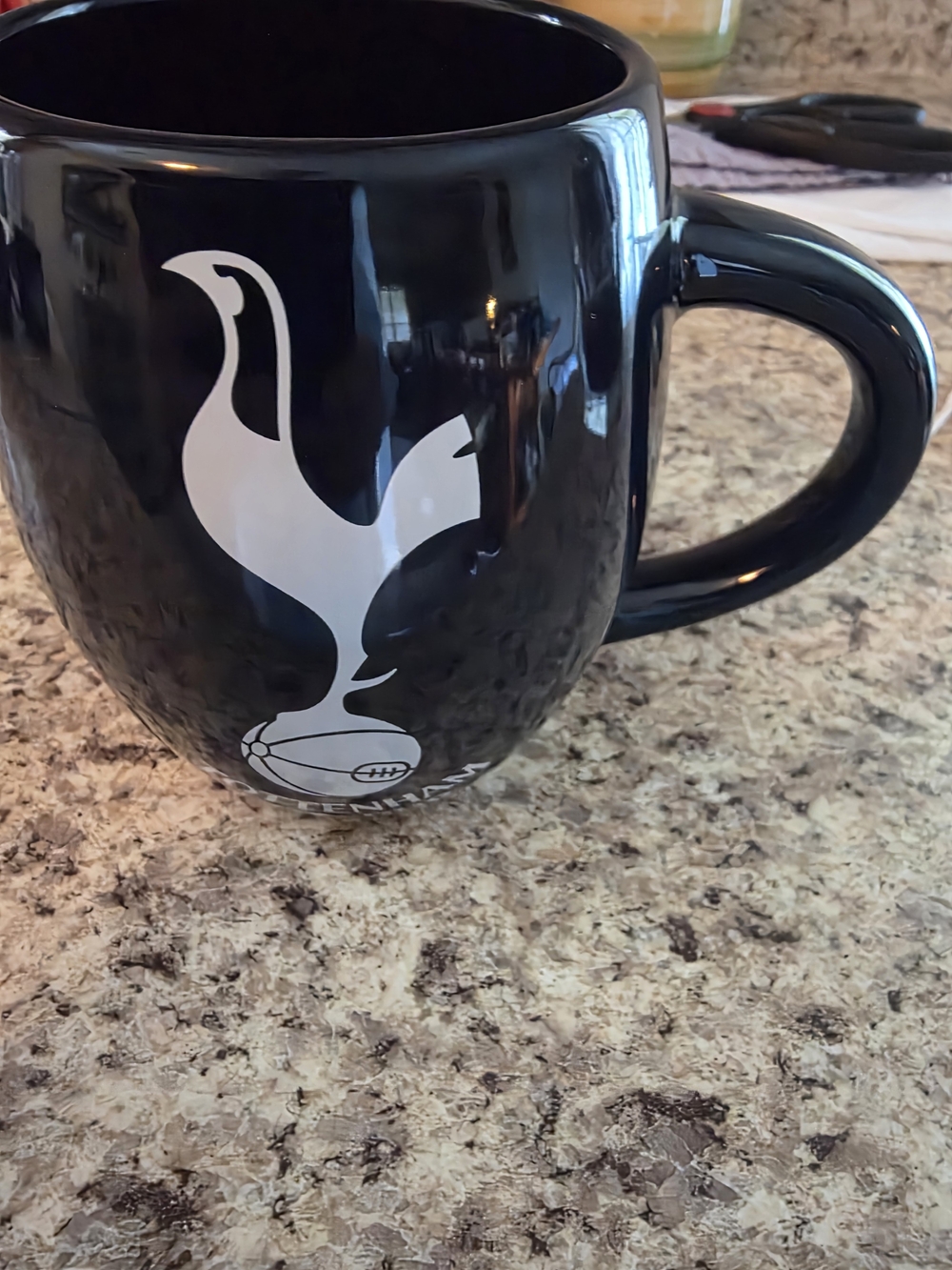 Black Ceramic Mug with White Crest Accent